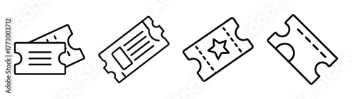 Vector illustration of ticket stub set event admission pass movie concert raffle entry voucher