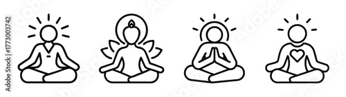 Meditation poses yoga asanas spiritual practice mindfulness zen buddhism wellness relaxation poses set