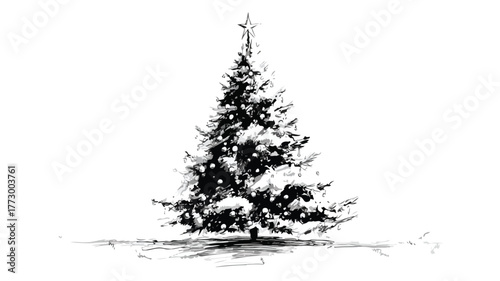 Elegant Black and White Christmas Tree Vector Illustration for Festive Designs
