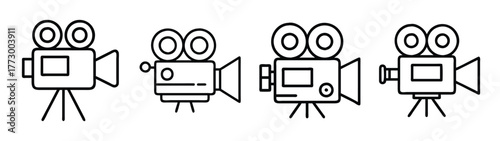 Vintage movie camera vector illustration collection for filmmaking and video production design elements