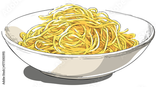 Spaghetti Bowl with Artistic Drawing - Creative Culinary Illustration in Vector Style
