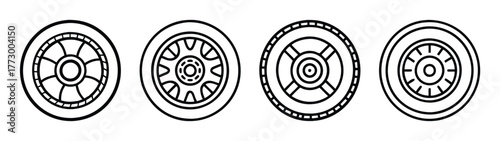 Four different car wheels vector illustration for automotive design and transportation needs design