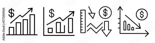 Stock market trends and analysis: financial growth, decline, and economic indicators illustration