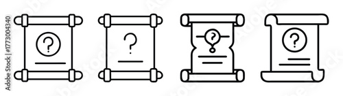 Collection of vintage scroll vector illustration with question mark for mystery concept