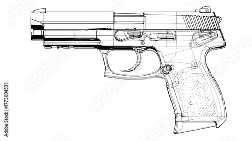 Detailed Gun Vector Drawing with Isolated Outline for Design Projects
