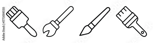 Collection of paintbrushes art supplies for painting watercolor acrylic and oil painting tools drawing