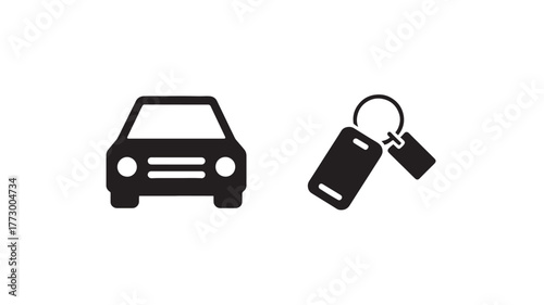 Car and car key icons simple flat vector glyphs for transportation and vehicle concepts isolated on white background