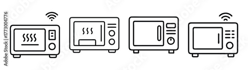 Microwave oven collection line art illustration kitchen appliance vector design set for cooking