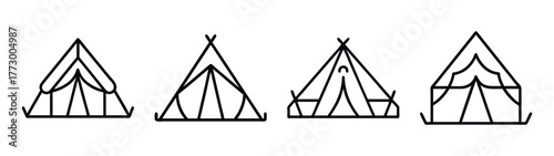 Camping tents illustration vector set, outdoor adventure shelter, camping gear and equipment