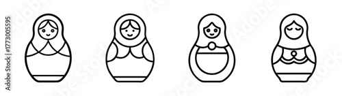 Matryoshka dolls russian nesting dolls babushka dolls outline vector line art illustration set of four