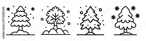 Winter season doodle trees christmas tree vector illustration holiday season art design drawing