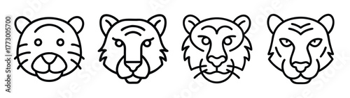 Vector illustration of four tiger heads in different styles animal drawing design concept art