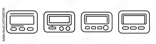 Outline vector illustration of various handheld electronic devices game consoles and pagers