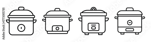 Outline rice cooker appliances vector illustration for kitchen cooking and food preparation needs