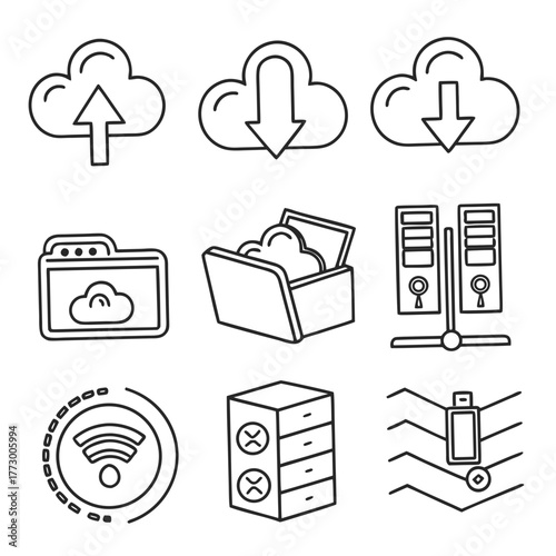 Cloud computing icons isolated on white