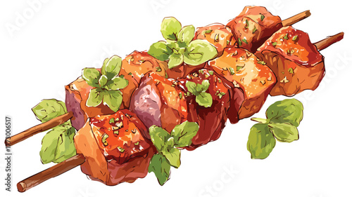 Succulent Chicken Skewer with Juicy Meat Pieces Vector Illustration