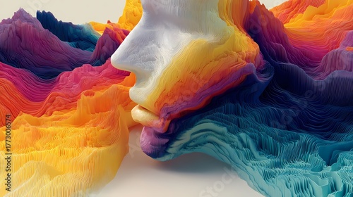 Abstract vibrant face with colorful layers creates a stunning modern artwork