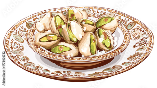 Exquisite Middle Eastern Desserts with Pistachios Arranged on Traditional Turkish Plate