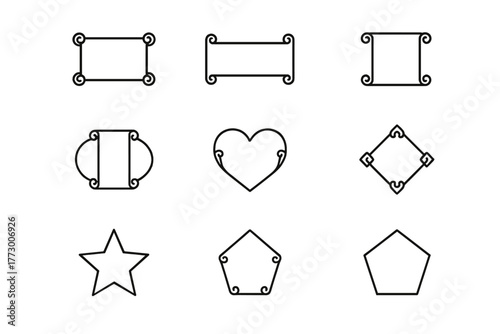 Collection of decorative outline shapes with curls and curves in various designs suitable for crafts and creative projects