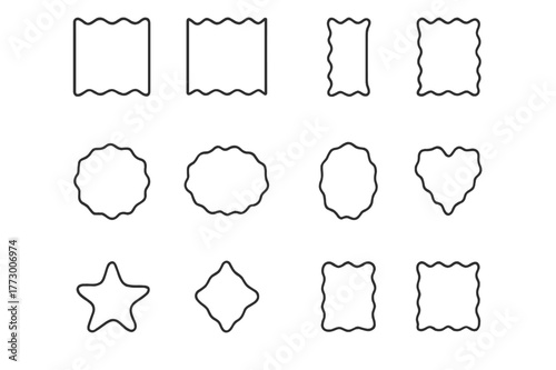 Collection of various outlined shapes including wavy and star forms on a simple background