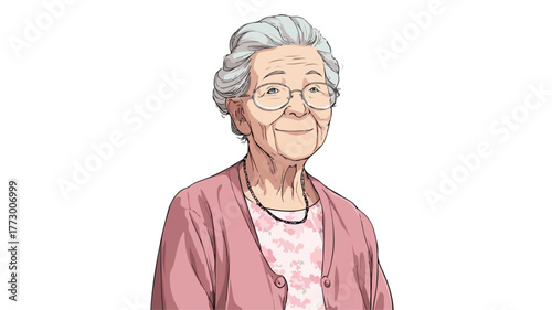 Happy Elderly Grandmother Smiling Portrait on White Background Vector Illustration
