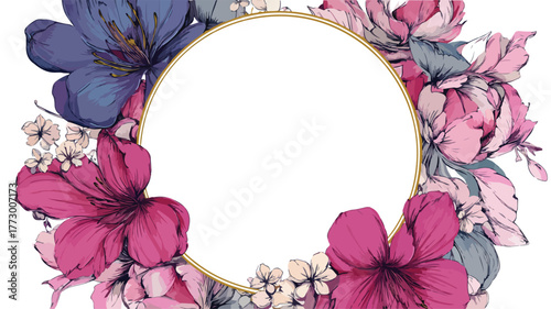 Elegant Floral Circle Frame Blooming Flowers Decoration Picture Frame