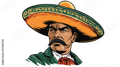 Mexican Man in Sombrero on White Background Vector Illustration