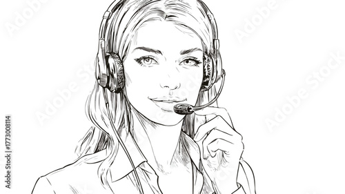 Experienced Customer Service Representative Listening with Headphones at Work Desk
