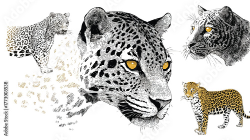 Vibrant Spotted Leopard and Jaguar with Yellow Skin Among Wildlife Animals Vector Illustration
