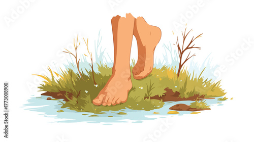 Bare Feet Walking in a Clearing Vector Illustration