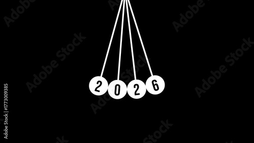 2D pendulum swing animation featuring numbers 2026, ideal for digital greeting cards, motion graphics, and countdown timer videos for New Year events.