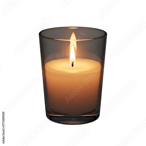 Isolated on transparent background, a candle in a glass holder is burning