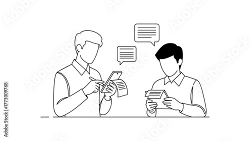 Businessmen discussing financial data on phone