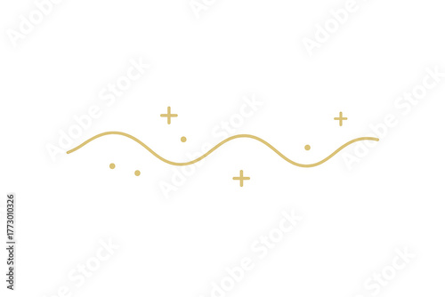Flowing yellow wavy line with sparkling accents, creating a decorative abstract design on transparent background