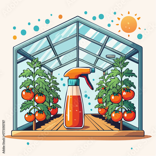 Spraying tomatoes in the greenhouse 