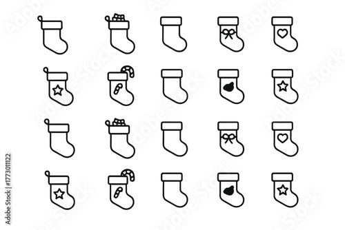 Different styles of holiday socks with various designs suitable for festive decorations or greeting cards
