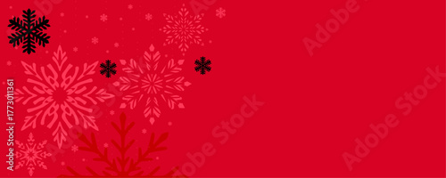 festive red backdrop with snowflakes in varying sizes and shades for holiday greetings