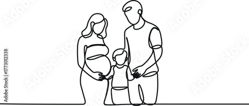 Happy Family with Pregnant Mother – Continuous One Line Drawing