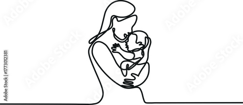 Mother Embracing Baby – Minimal Continuous One Line Art