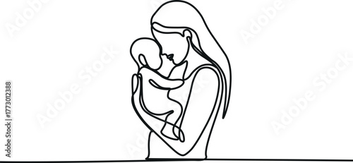 Mother Embracing Baby – Minimal Continuous One Line Art