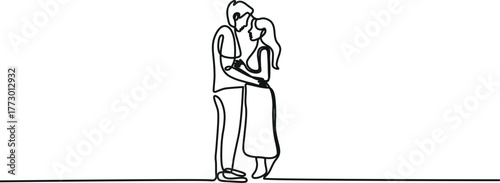 Couple Hugging and Kissing – Continuous One Line Drawing