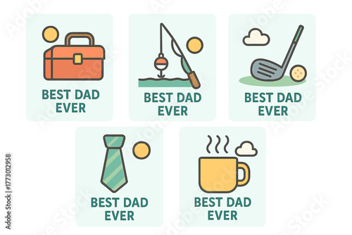 Creative designs showcasing the best dad ever theme with fun icons for Father's Day celebrations