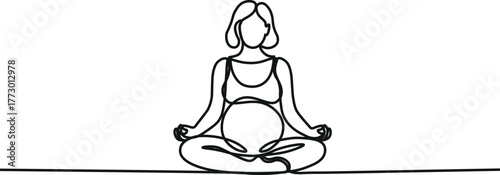 Pregnant Woman Meditating Line Art