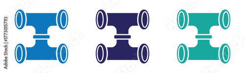 Modern plumbing pipe fittings icons in blue and teal, symbolizing connection, flow, and industrial infrastructure for diverse design projects, offering versatile visual solutions.