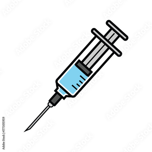 Syringe with blue liquid, a vital tool for health and medicine