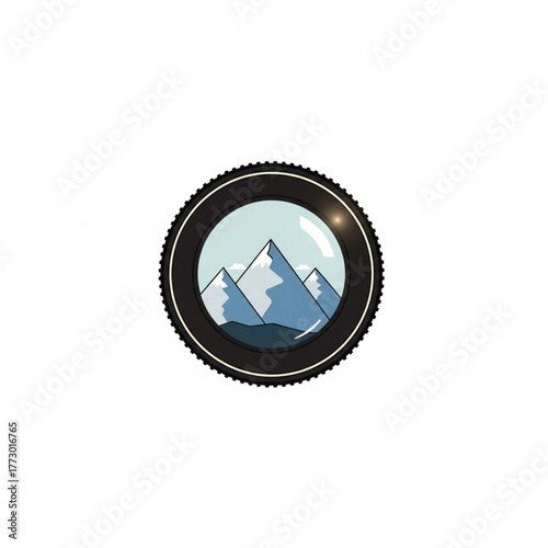 Capture the Adventure Explore Stunning Mountain Views Through a Lens, Ideal for Outdoor Enthusiasts and Nature Lovers, Explore the World, Vector Art