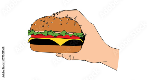 Hand Holding Burger Outline Vector