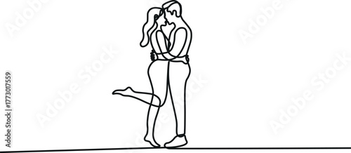 Couple Hugging and Kissing – Continuous One Line Drawing
