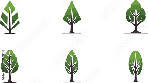 Modern green tree logo set, minimalist forest icons, eco nature concept design