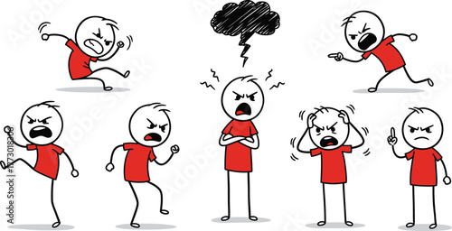 Cartoon stickmen expressing various levels of anger and frustration